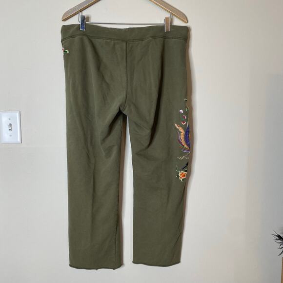 Y2K LUCKY BRAND Green Embroidered Floral Bird Drawstring Cotton Sweatpants Large - Picture 5 of 7